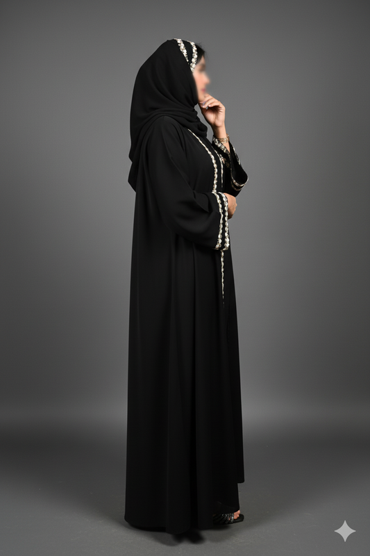 Black Abaya with Floral Embellishments