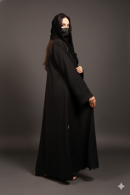 Luxe Black Abaya with Ornate Lace