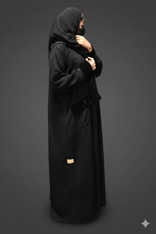 Black Abaya with Velvet Details