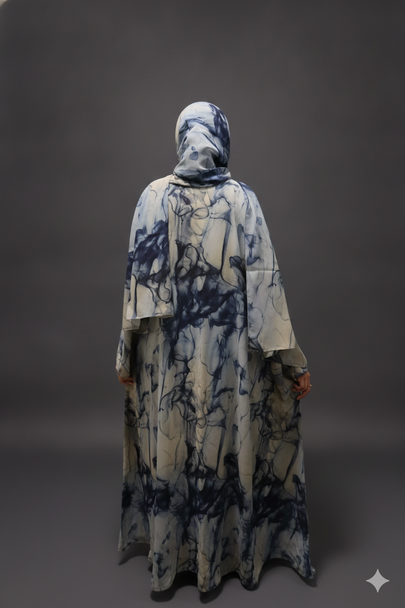 Indigo Marble Open Abaya with Hijab