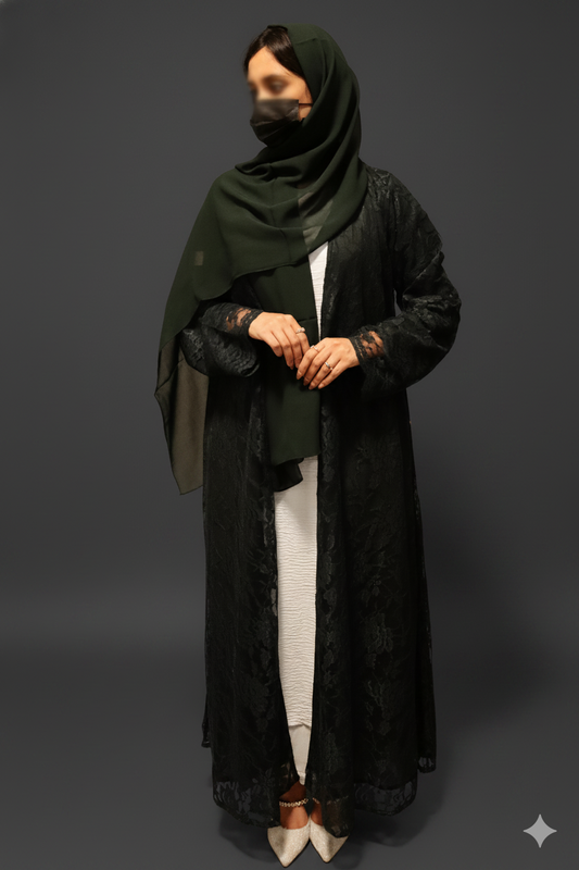Luxe Dark Green Abaya with Lace Fabric