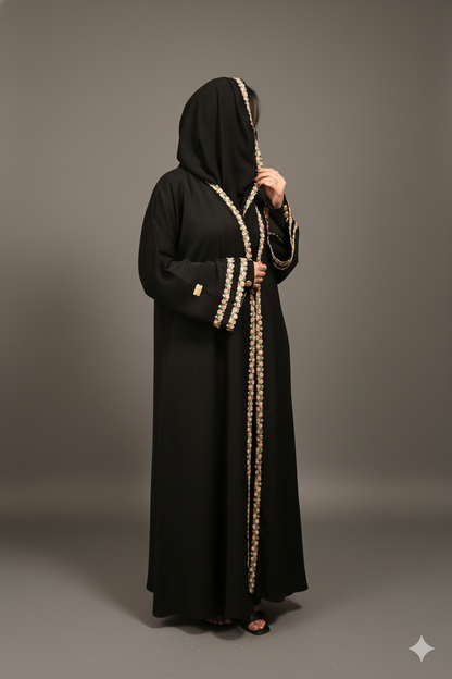 Black Abaya with Floral Embellishments