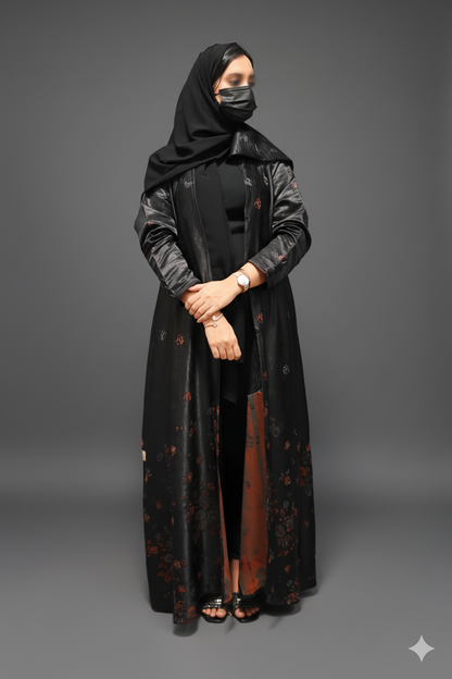 Black Abaya with Artistic Floral Print
