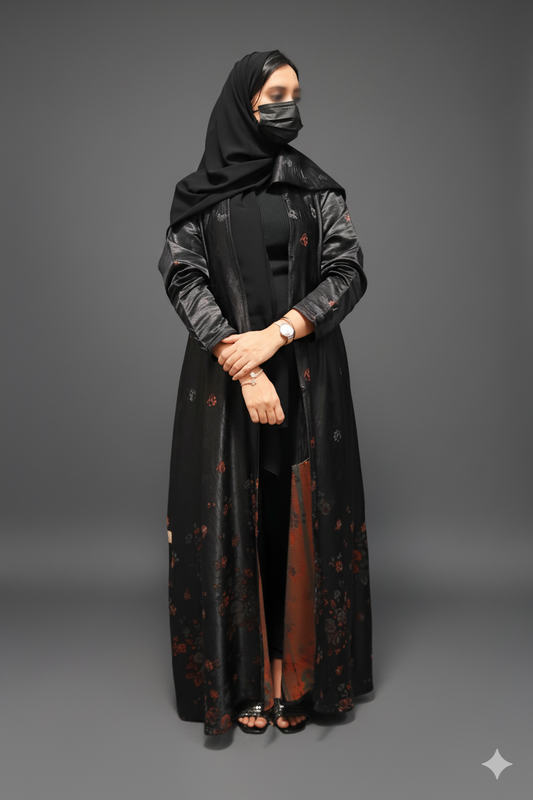 Black Abaya with Artistic Floral Print