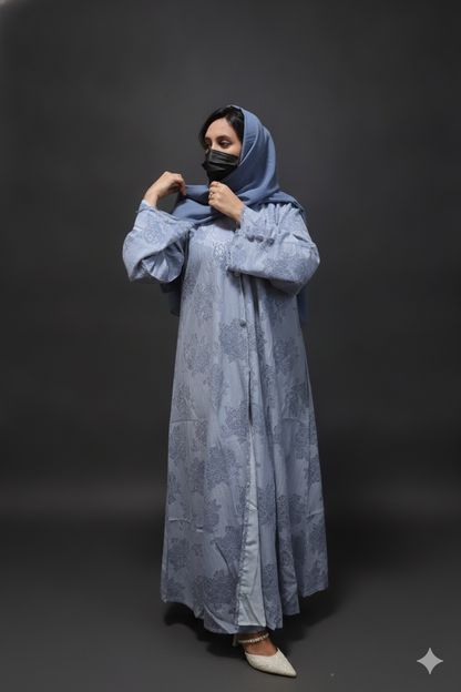 Luxurious Light Blue Abaya with Matching Hijab