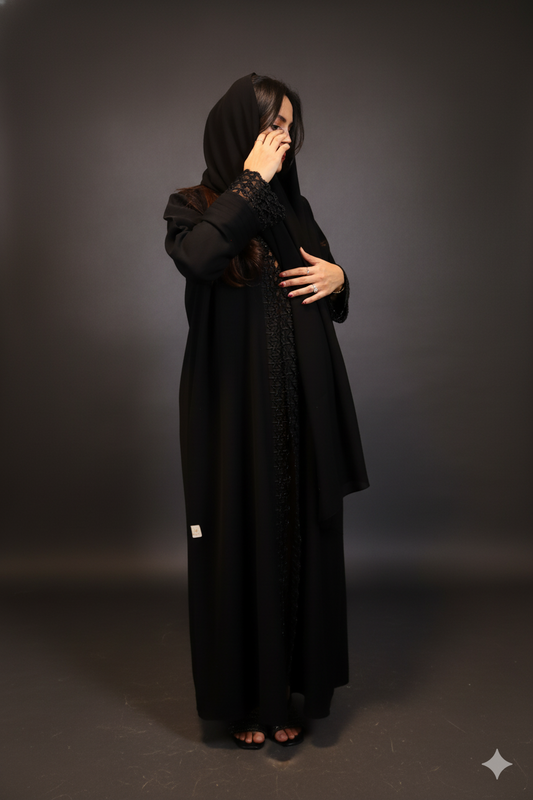 Elegant Black Abaya with Lace Detailing