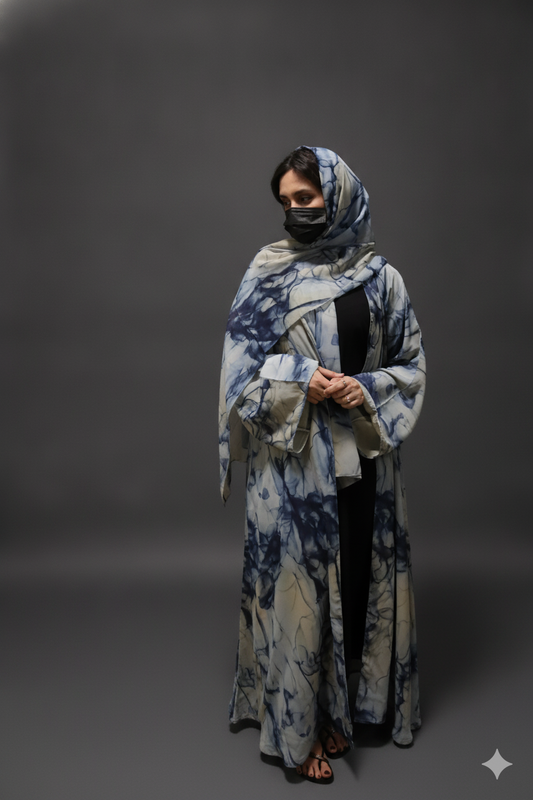 Indigo Marble Open Abaya with Hijab