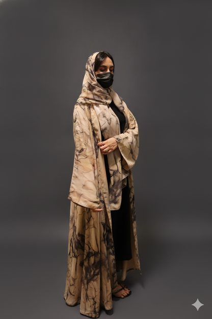 Sand Marble Open Abaya with Hijab
