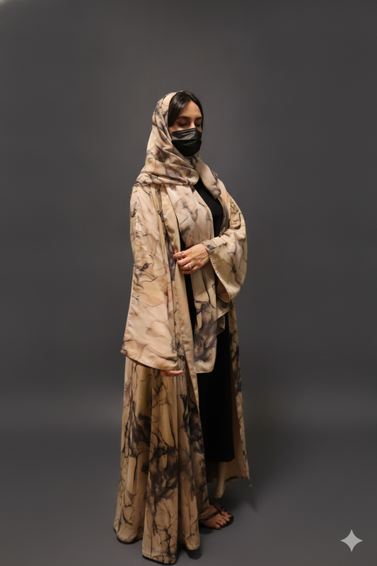 Sand Marble Open Abaya with Hijab