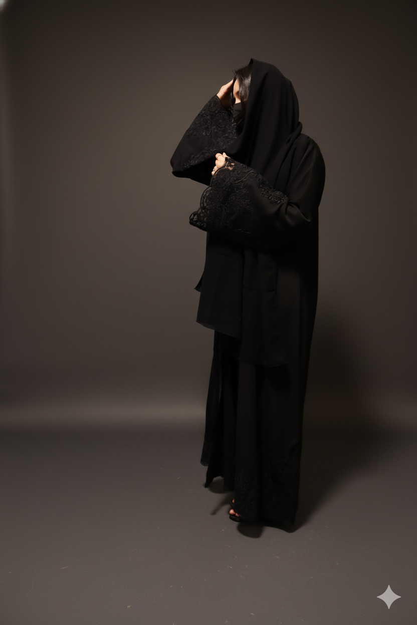 Luxe Black Abaya with Ornate Lace