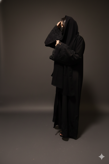 Luxe Black Abaya with Ornate Lace