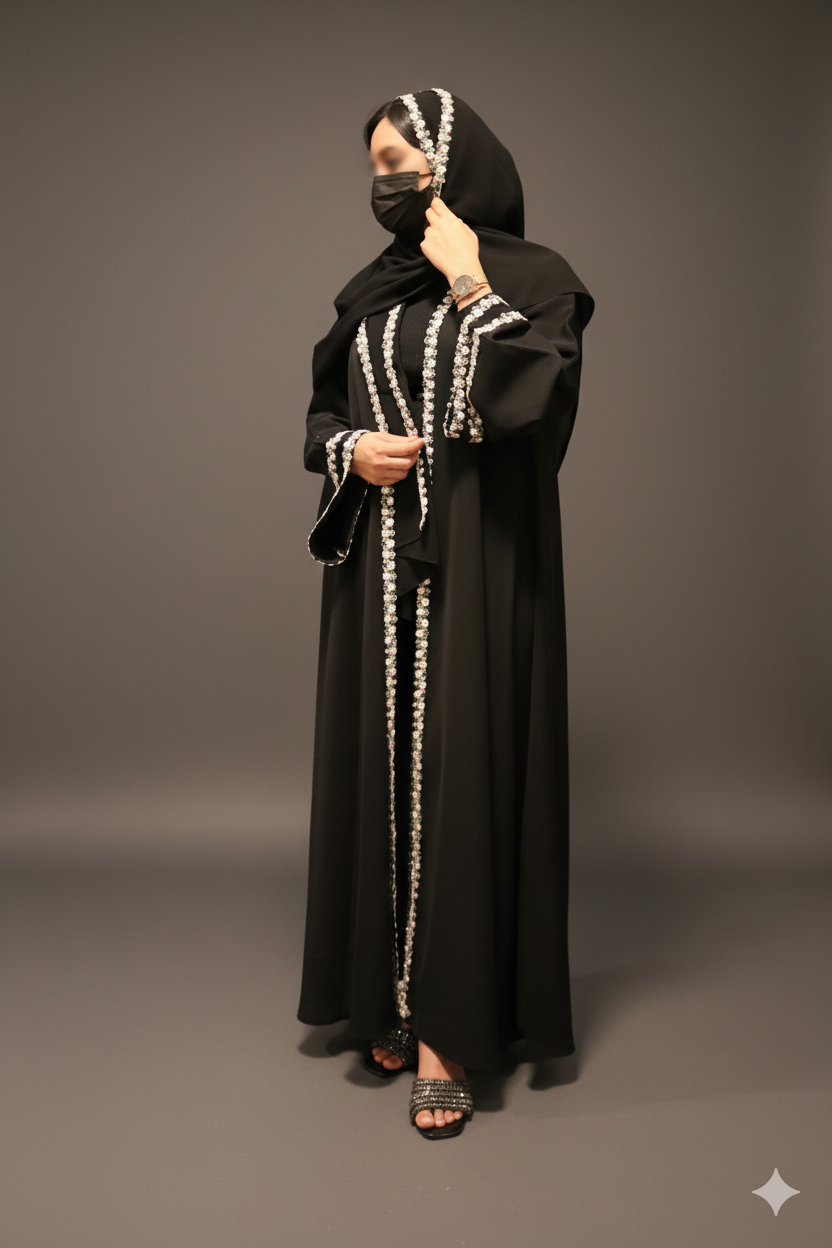 Black Abaya with Floral Embellishments