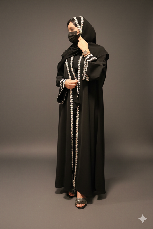 Black Abaya with Floral Embellishments