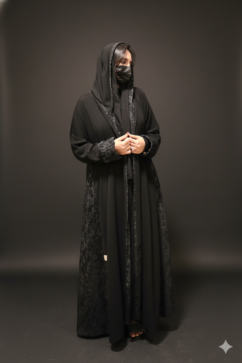 Sophisticated Black Abaya with Tweed Fabric