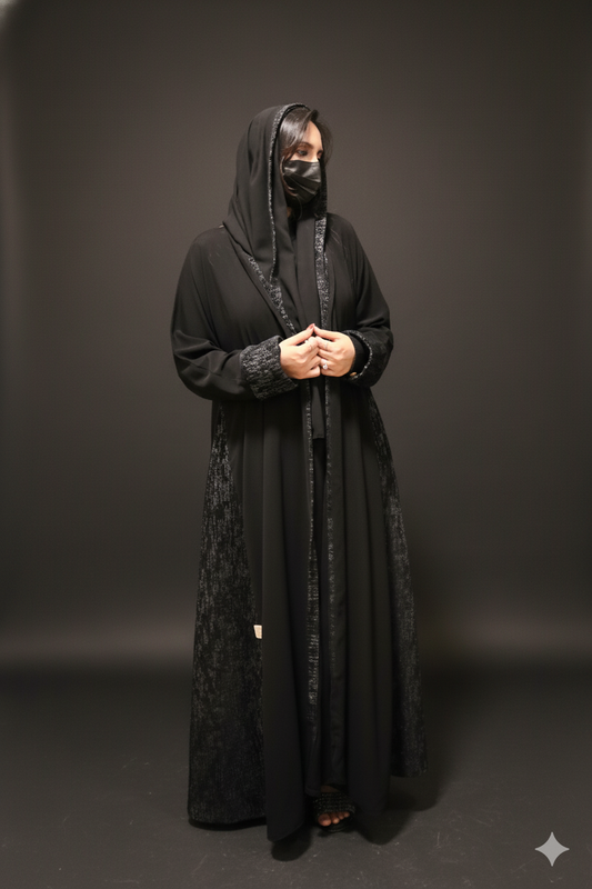 Sophisticated Black Abaya with Tweed Fabric