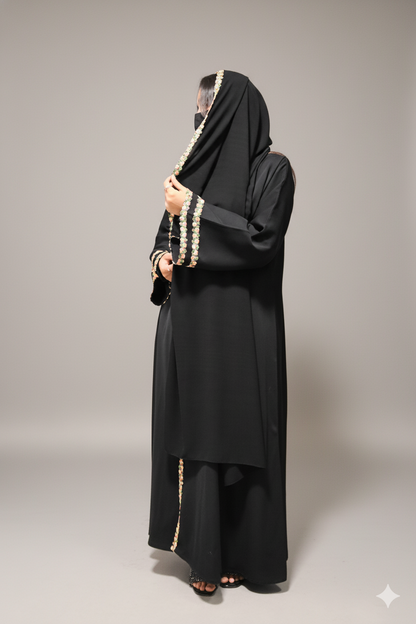 Black Abaya with Floral Embellishments