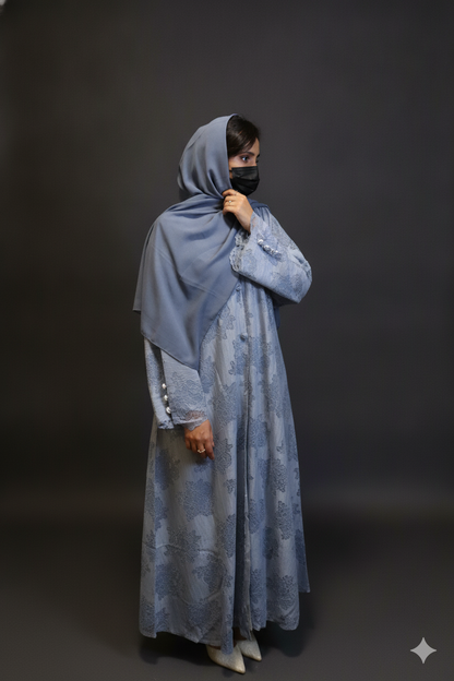 Luxurious Light Blue Abaya with Matching Hijab