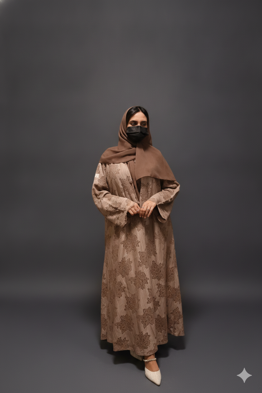 Mocha Blossom Open Abaya with Hijab