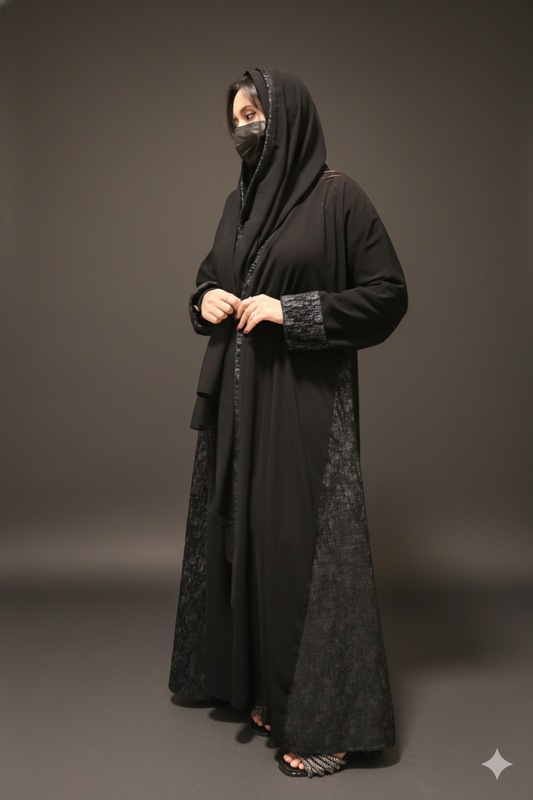 Sophisticated Black Abaya with Tweed Fabric
