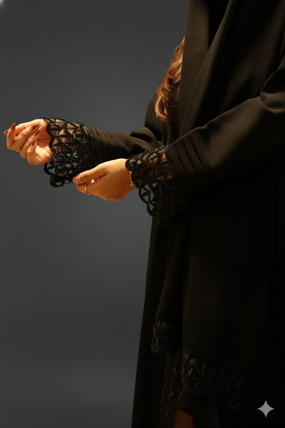 Elegant Black Abaya with Lace Detailing