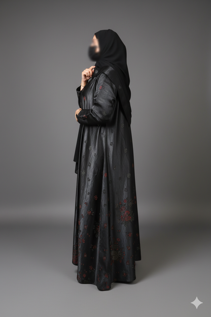 Black Abaya with Artistic Floral Print
