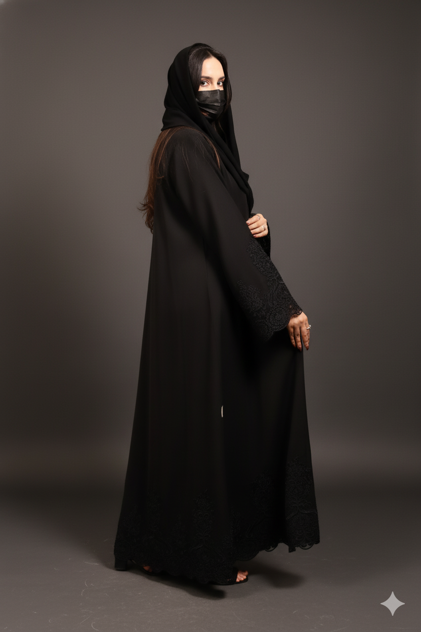 Luxe Black Abaya with Ornate Lace