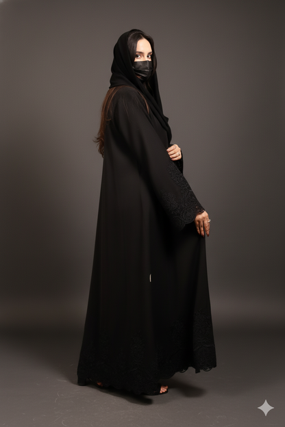 Luxe Black Abaya with Ornate Lace
