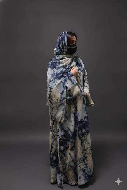 Indigo Marble Open Abaya with Hijab
