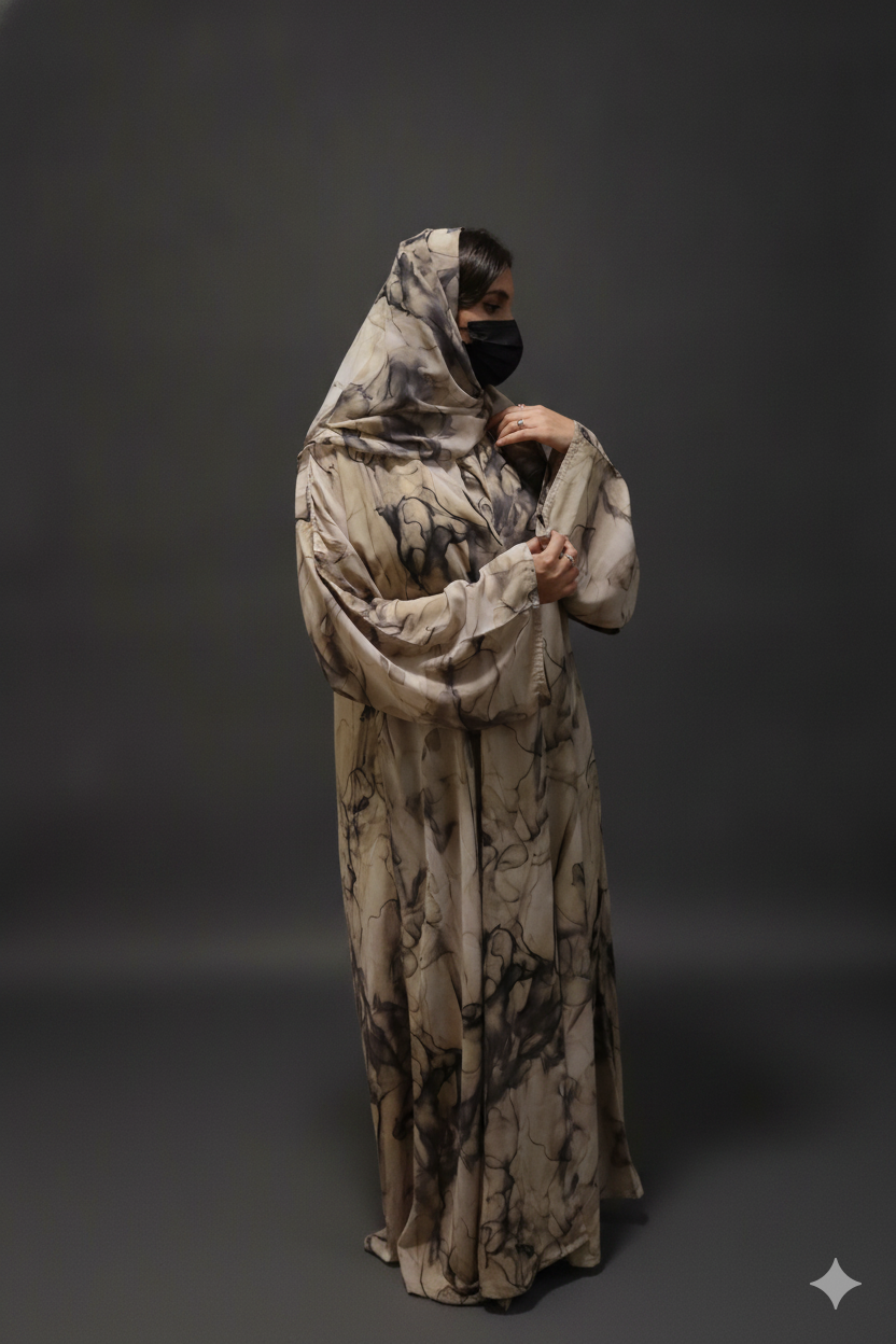 Sand Marble Open Abaya with Hijab