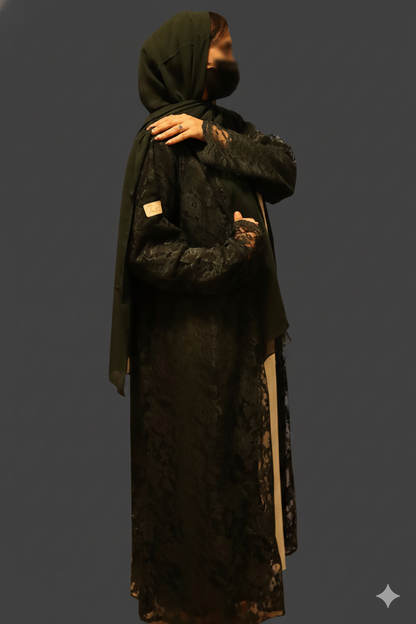 Luxe Dark Green Abaya with Lace Fabric