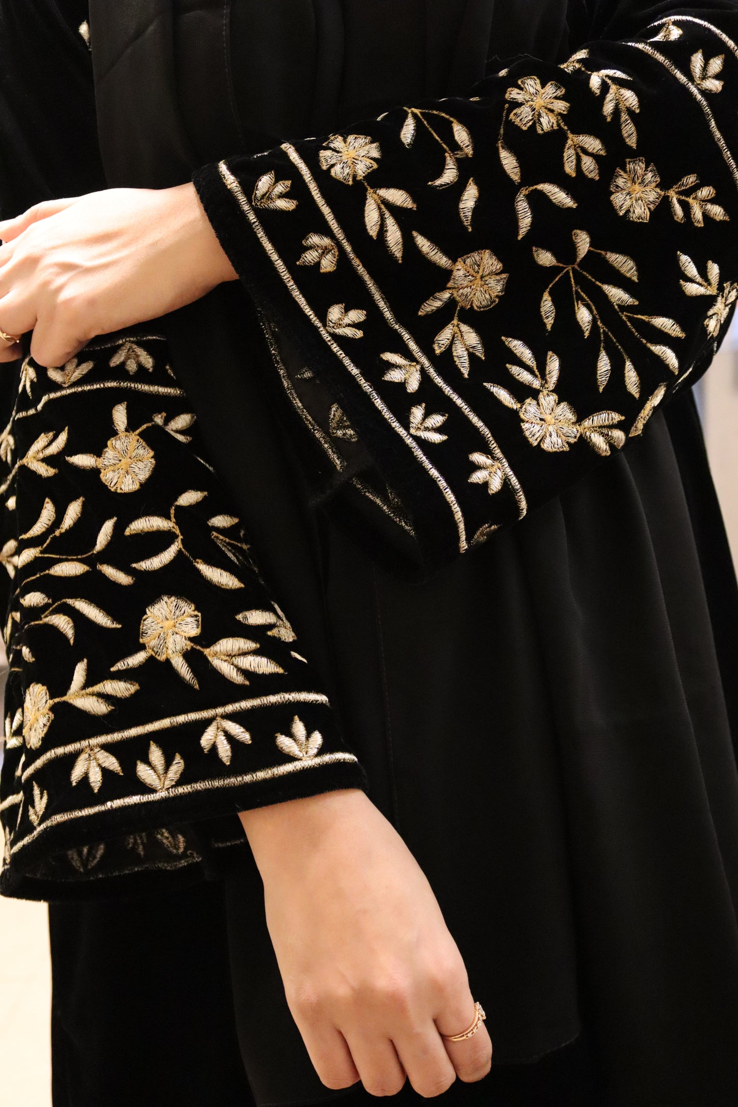 Embroidered Velvet Abaya - Black