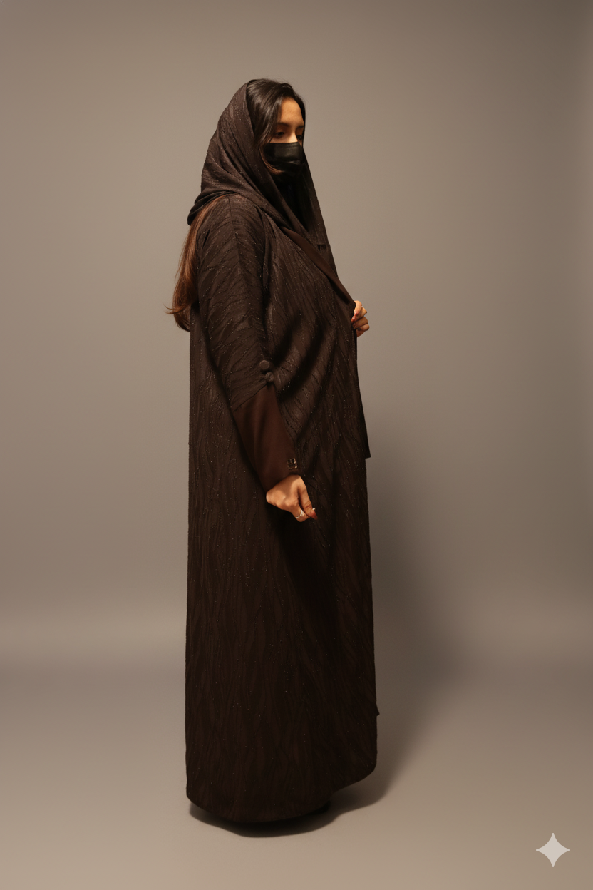 Elegant Brown Textured Abaya