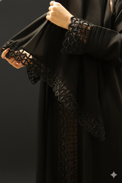 Elegant Black Abaya with Lace Detailing