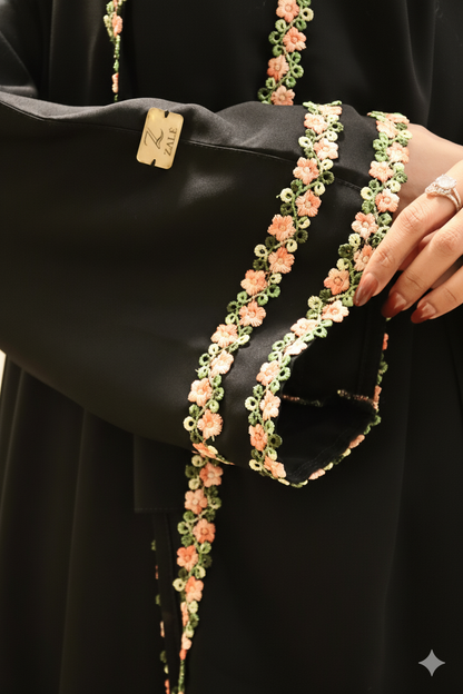 Black Abaya with Floral Embellishments