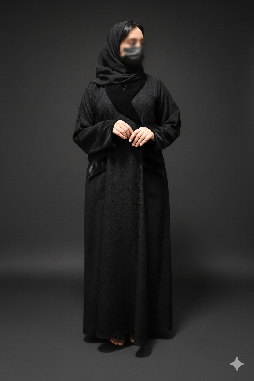 Black Abaya with Velvet Details