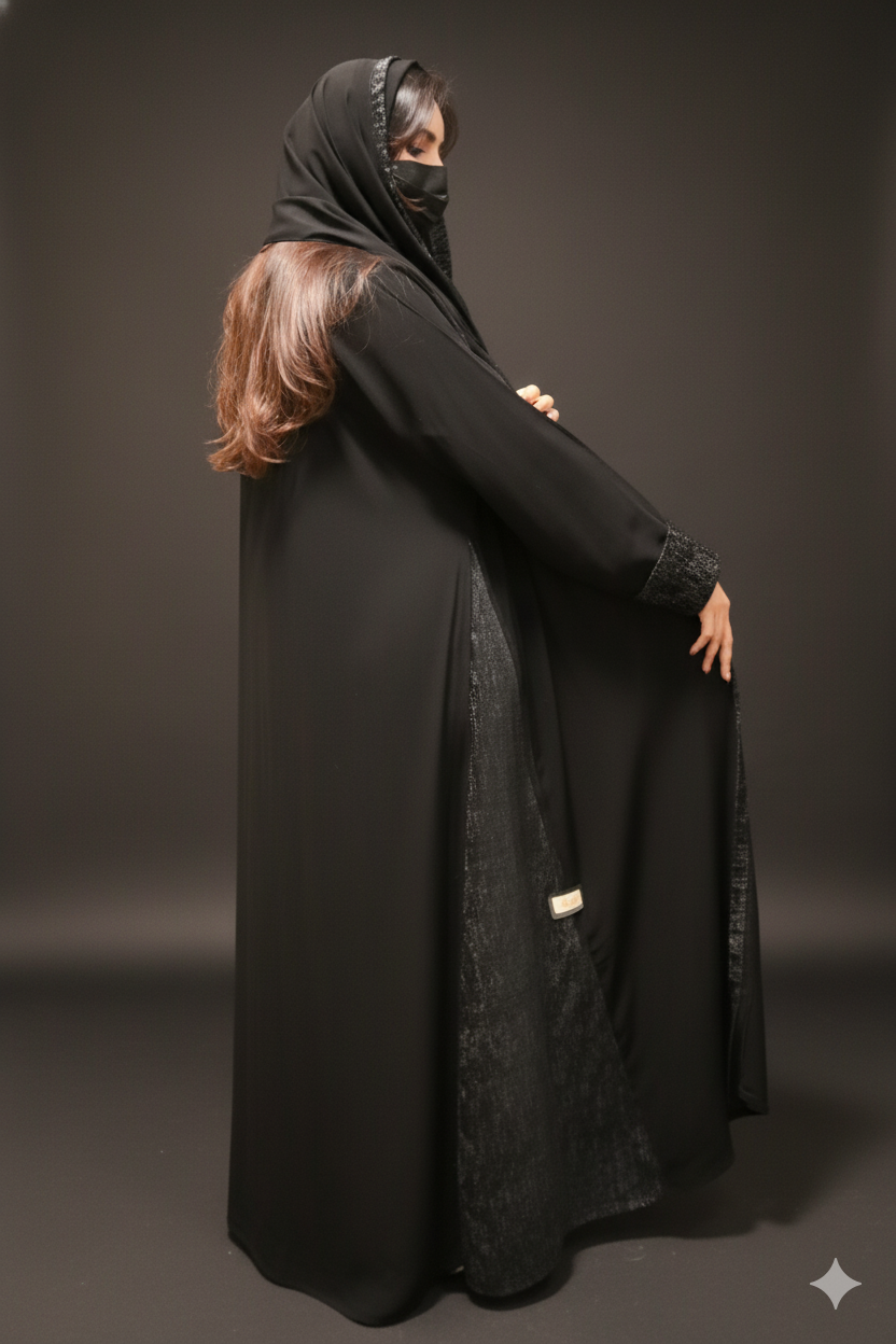 Sophisticated Black Abaya with Tweed Fabric