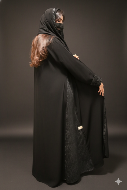 Sophisticated Black Abaya with Tweed Fabric