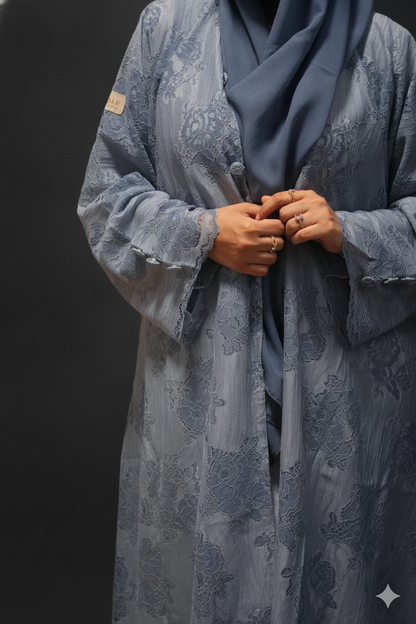 Luxurious Light Blue Abaya with Matching Hijab