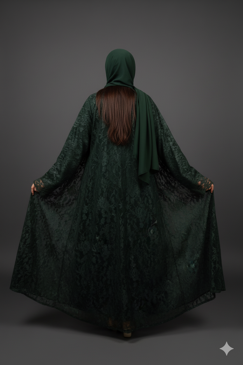Luxe Dark Green Abaya with Lace Fabric