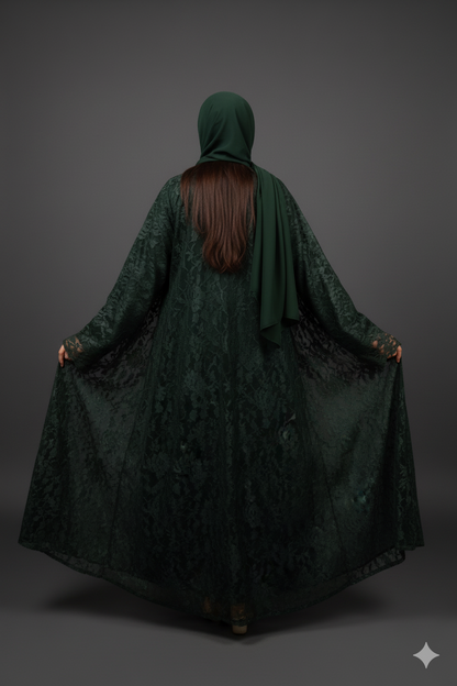 Luxe Dark Green Abaya with Lace Fabric