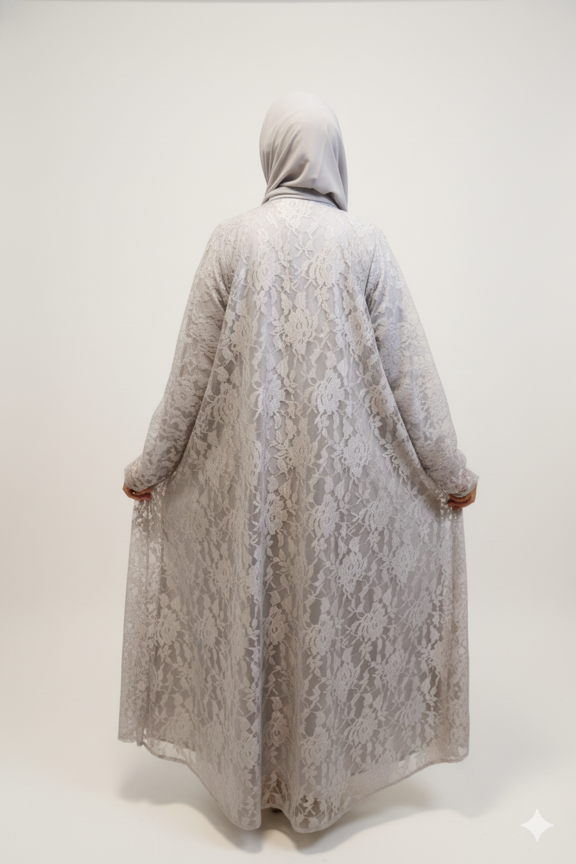 Elegant Gray Abaya with Lace Fabric