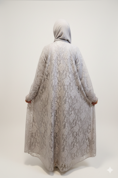 Elegant Gray Abaya with Lace Fabric