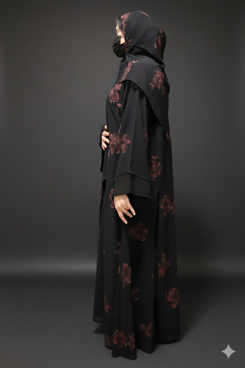 Elegant Black Floral Abaya