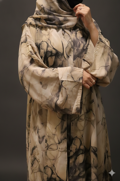 Sand Marble Open Abaya with Hijab