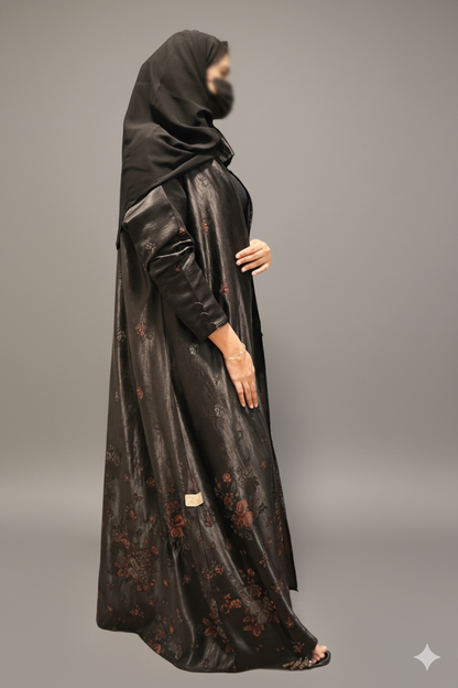 Black Abaya with Artistic Floral Print