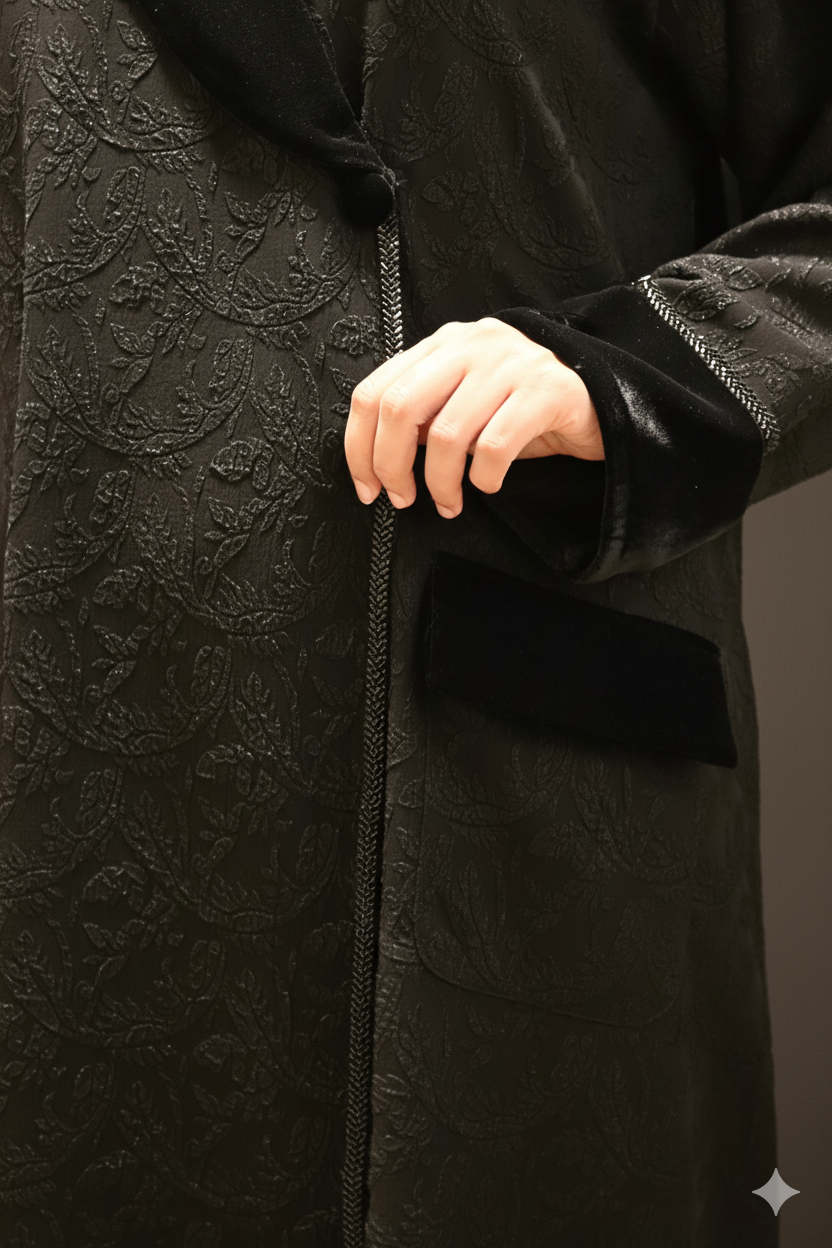 Black Abaya with Velvet Details