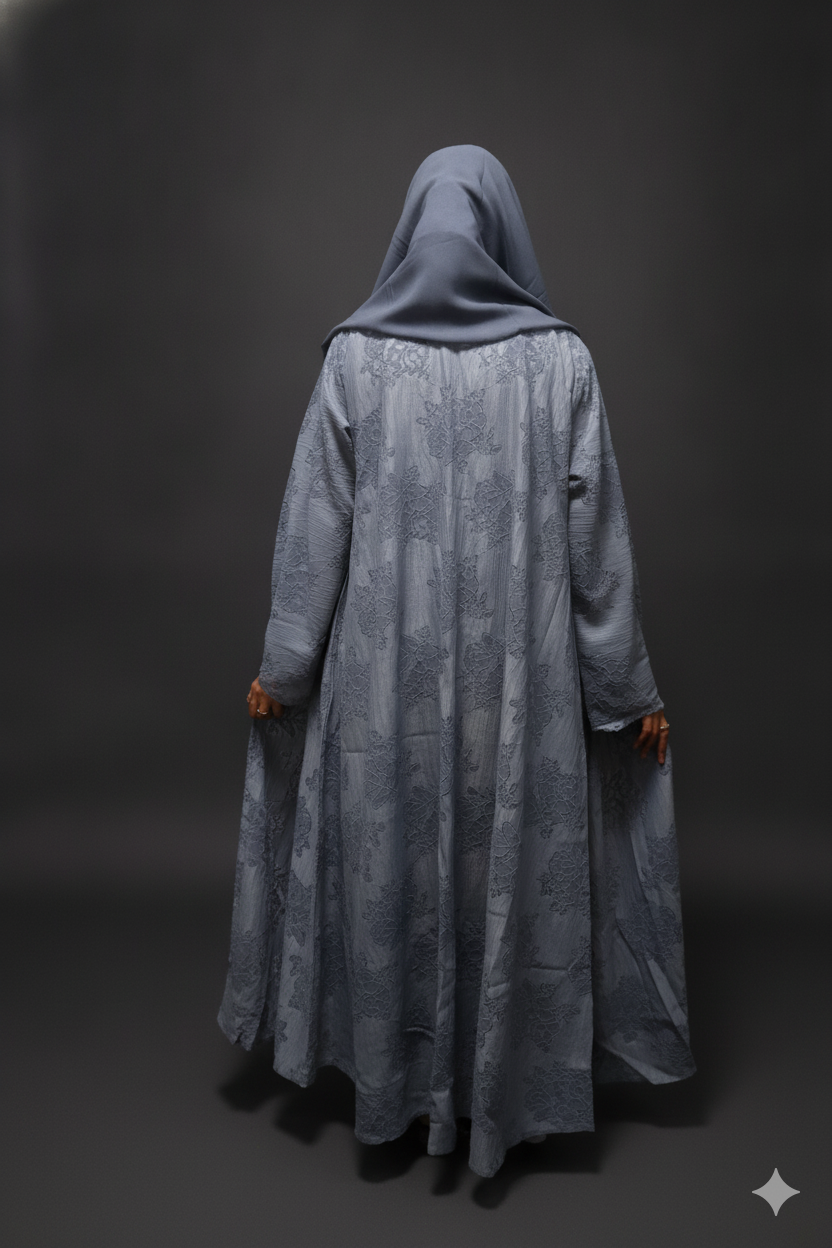 Luxurious Light Blue Abaya with Matching Hijab