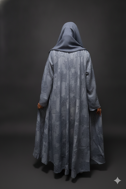 Luxurious Light Blue Abaya with Matching Hijab