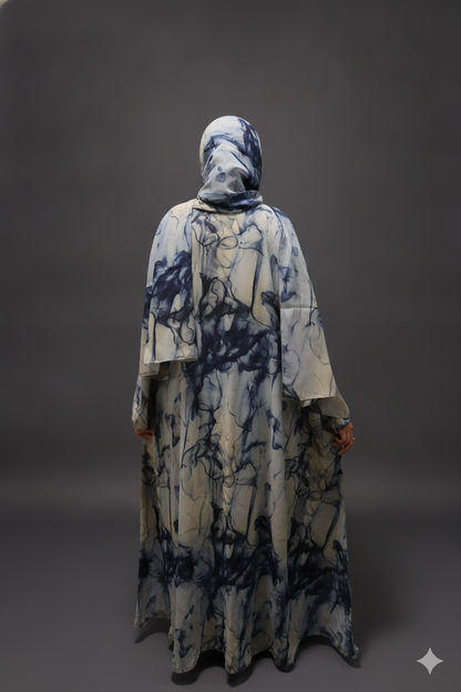 Indigo Marble Open Abaya with Hijab