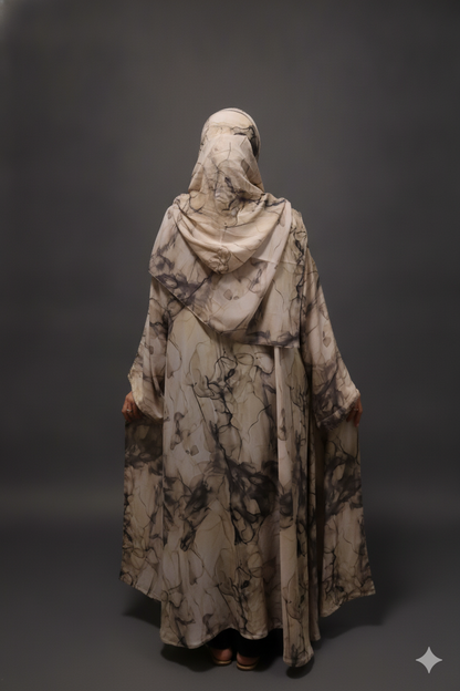 Sand Marble Open Abaya with Hijab